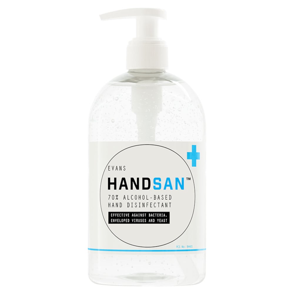 Evans Handsan Alcohol Hand Sanitiser Pump Bottle - 500ml